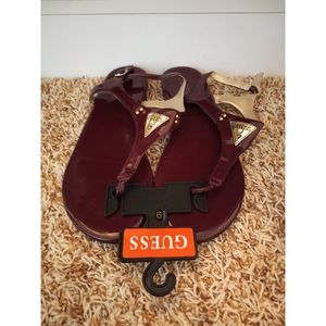 Guess Factory Carmela Wine Patent T-Strap Sandals